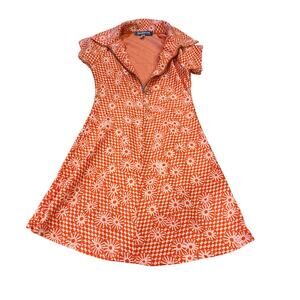 Urban Outfitters Womens XS Orange Daisy Floral Collared Mini Dress Retro 70s